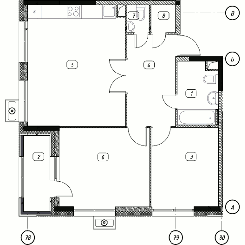 Планировка 2-комнатная, 68.78