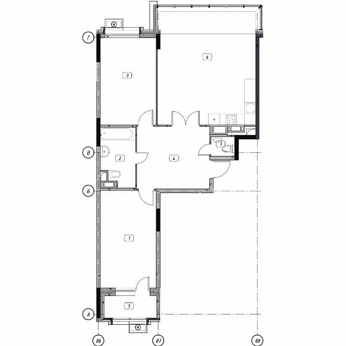 Планировка 2-комнатная, 84.93