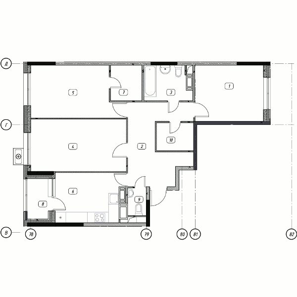 Планировка 3-комнатная, 84.08