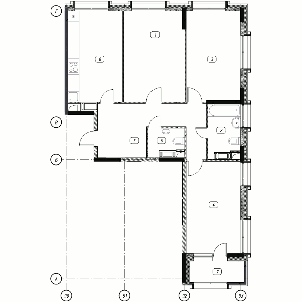 Планировка 3-комнатная, 88.23