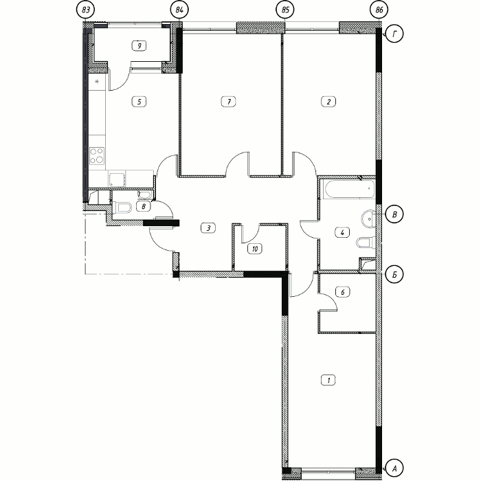 Планировка 3-комнатная, 89.36