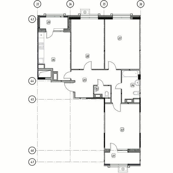 Планировка 3-комнатная, 91.00