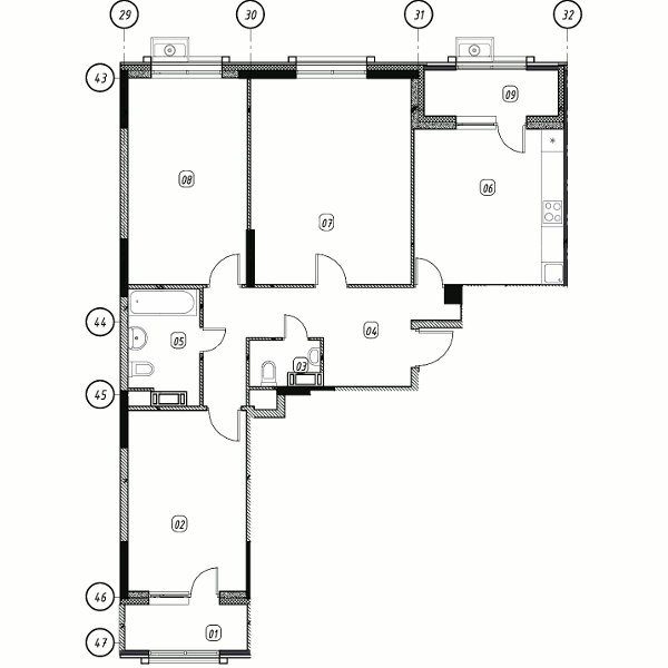 Планировка 3-комнатная, 94.80