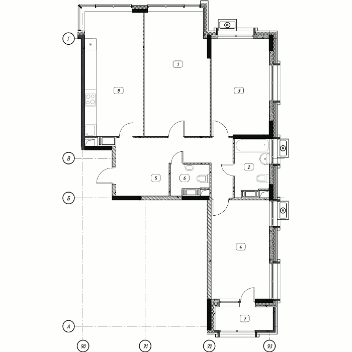 Планировка 3-комнатная, 96.67