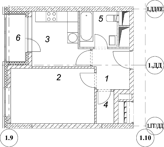 Планировка 1-комнатная, 35.60