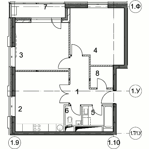 Планировка 1-комнатная, 36.00