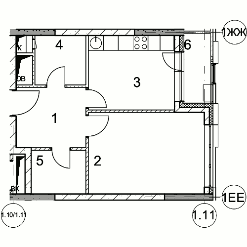 Планировка 2-комнатная, 53.10