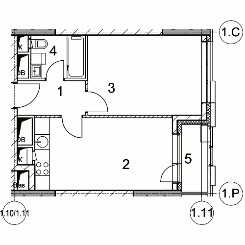 Планировка 2-комнатная, 63.60