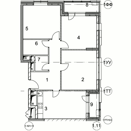 Планировка 3-комнатная, 58.50