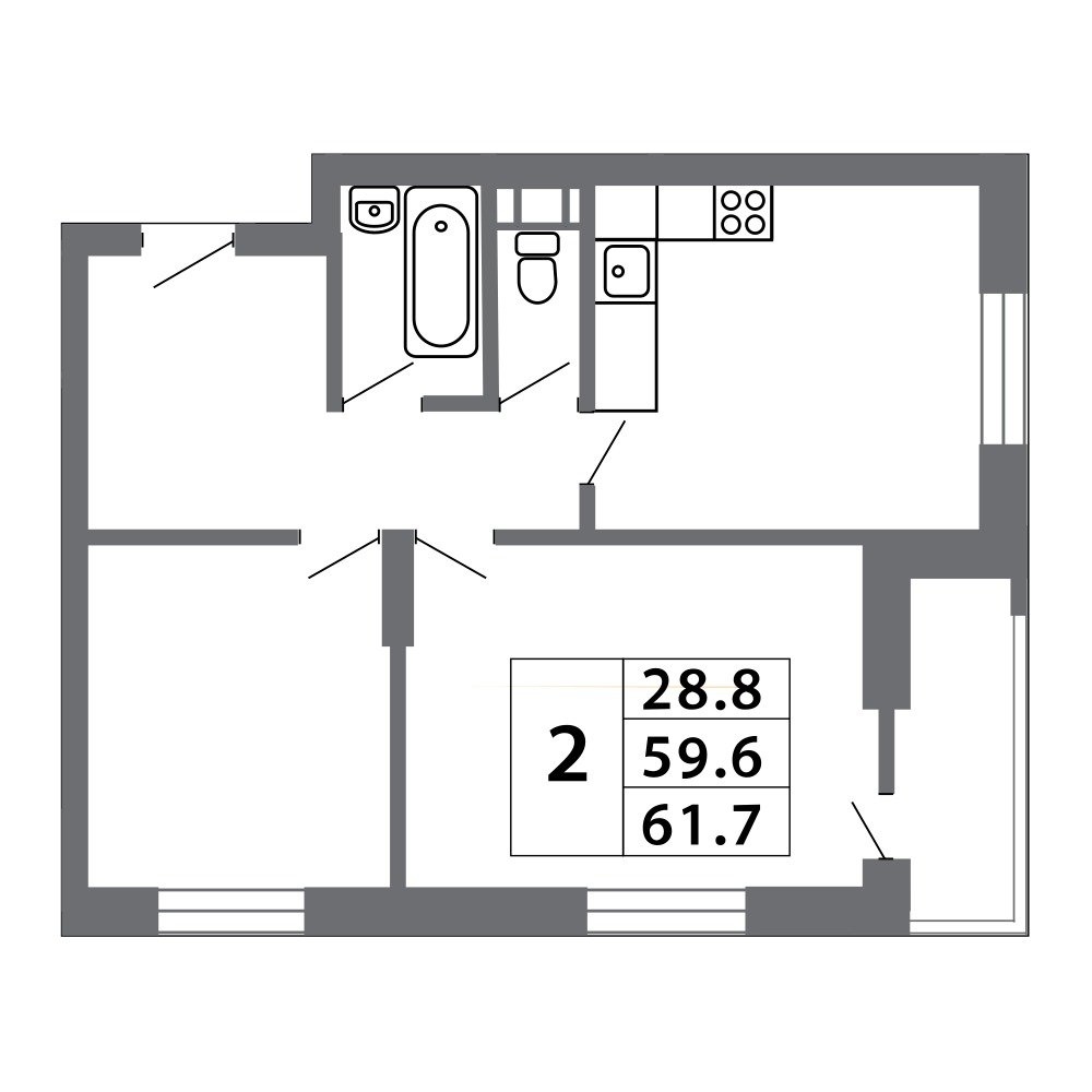 Планировка 2-комнатная, 61.93