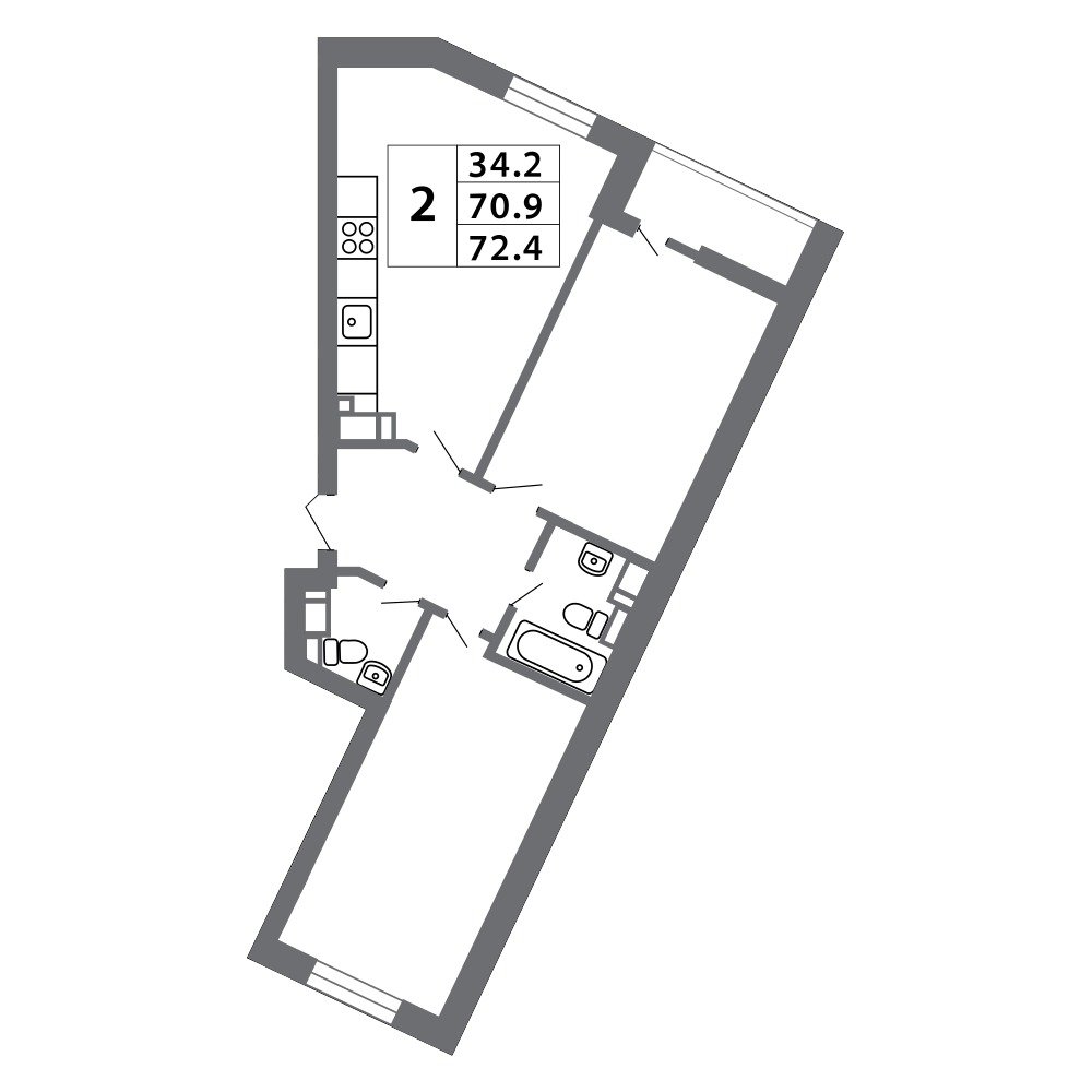 Планировка 2-комнатная, 72.36